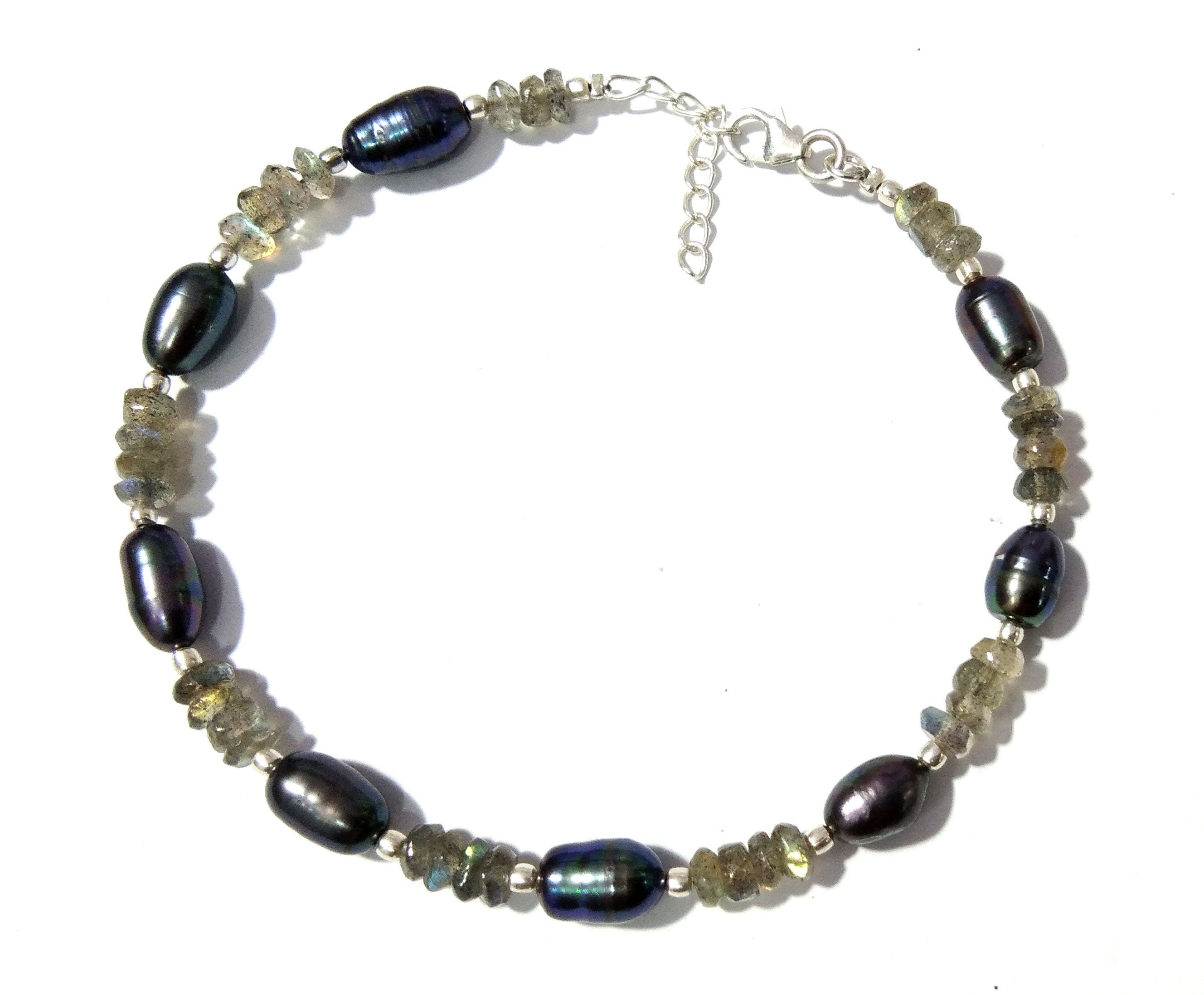 Labradorite & Grey Pearl Adjustable Bracelet, Natural Gemstone With 925 Silver Jewelry, Wedding Bracelet, Friendship Bracelet Gift For Women